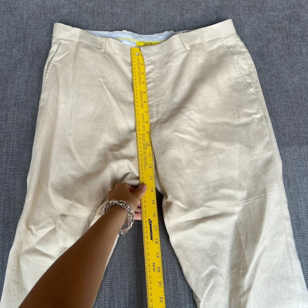 INC International Concepts Chino Pants Mens 34x34 Tan Linen Ramie Blend Slim Fit
